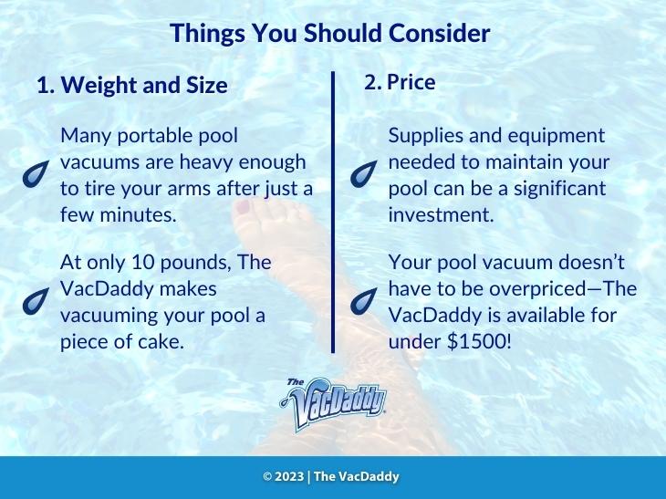 Callout 2: Background foot dipped in swimming pool water- Things you should consider- weight and size, price